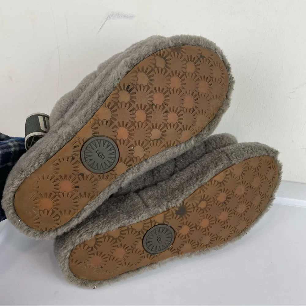 UGG Fluff Yeah Platform Slide Slipper Grey Sheepskin Sz 9